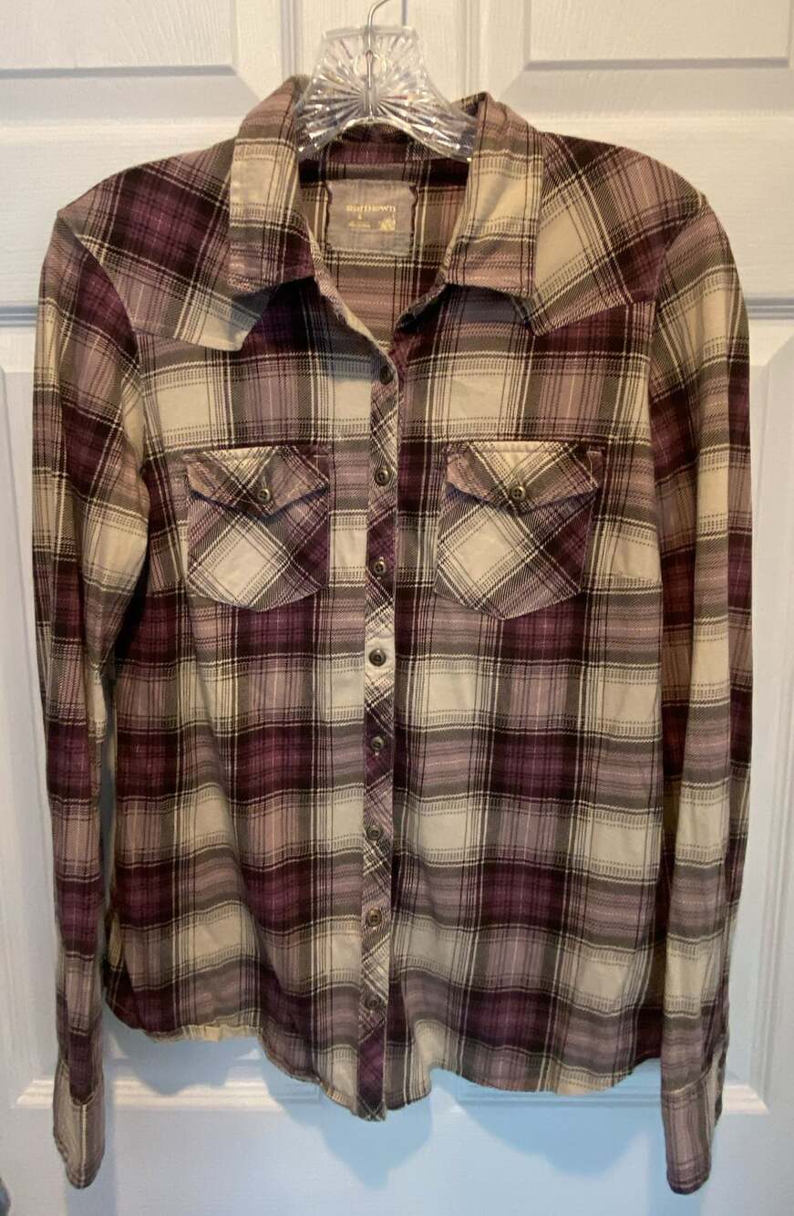 Ruff Hewn Plaid Western Shirt Size S Purple